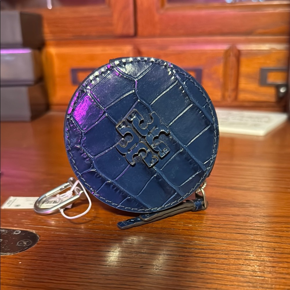 Tory Burch Navy Embossed Coin Pouch